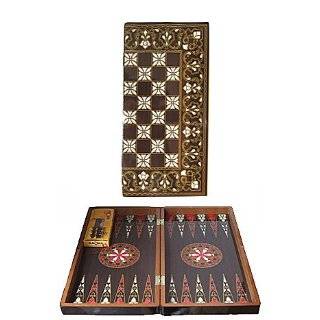   Mother of pearl Inlaid Backgammon 16 board Set Wooden Backgammon Game