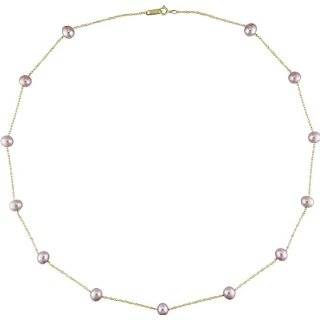  14k Yellow Gold FW Pink Pearl Tin cup Necklace (5 6mm 