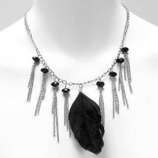 20 Inches Natural Black Feather Necklace & Matching Dangling Earrings 