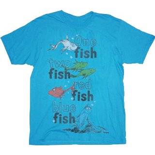 Dr. Seuss Fish Book One Fish Two Fish Turquoise Adult T shirt Tee