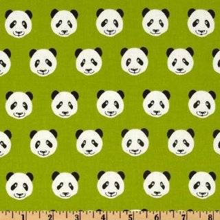 44 Wide Menagerie Panda Bear Head Lime Fabric By The Yard