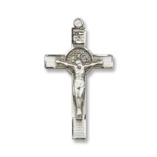 Sterling Silver St. Benedict Crucifix Pendant Stainless Silver Heavy 