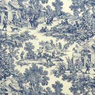 54 Wide Fabric House Party, Color Blue Laura Ashley Toile Fabric By 