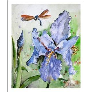 Original Dragonfly Watercolor Paintings Purple Iris Artwork, Matted to 
