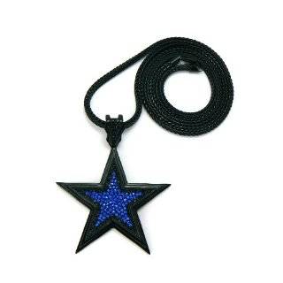 Jet Black with Blue Iced Out 3D star Pendant with a 36 Inch Necklace 