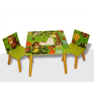 Kids Wooden Square Table and Chairs Set with Storage   Jungle Theme