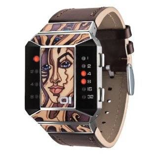 01TheOne Unisex SC117R1 Split Screen Art Edition Red LED Brown Leather 
