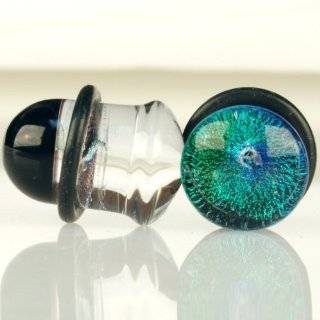  Pair of Glass Single Flared Two Color Foil Galaxy Plugs 