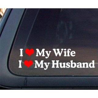 SET of 2  I Love My Wife / Husband Car Decal / Sticker   White & Red