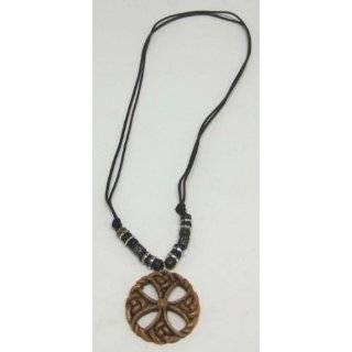  Wooden Celtic Cross Skull Pendant W/ Cord Necklace 