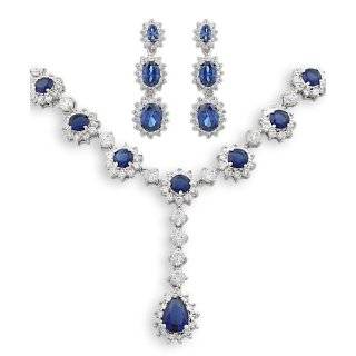 JanKuo Jewelry Silver Tone Prom and Bridal Sapphire Blue Pendant Cubic 