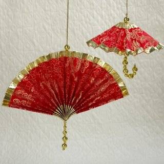  Asian Fusion Red Glitter Origami Dove with Gold Tassels 