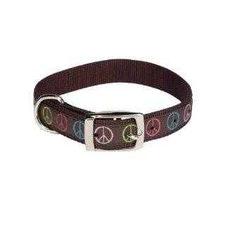 East Side Collection Nylon Peace Sign Dog Collar, 18 22 Inch, Brown