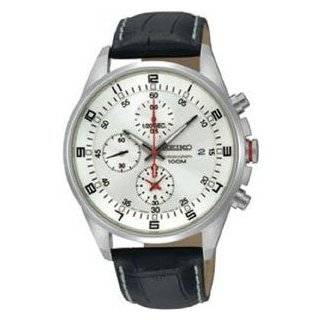   Seiko Mens SNDC87P2 Leather Synthetic Analog with White Dial Watch
