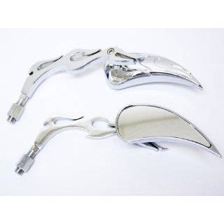 Custom Chrome Motorcycle Tear Drop + Flame Arm Mirrors Fits Most 