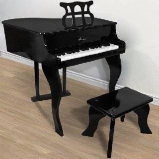 Black Childs Wood Toy Grand Piano with Bench Kids Piano 30 Key