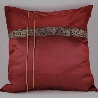 Deep Red Thai Elephant Band 18x18 Decorative Silk Throw Pillow Cover