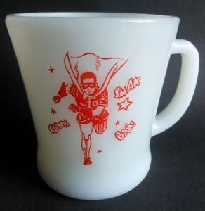 Vintage Fire King Batman Robin Boy Wonder Anchor Hocking Cup Mug Milk Glass
