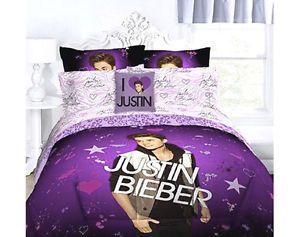 4pc Justin Bieber Purple Animal Print Pop Star Twin Bedding Set Comforter Sheets