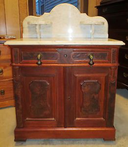 Antique Victorian Walnut Marble Top Washstand End Table Cabinet Side Table 1880