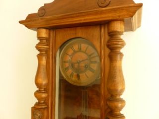 Antique Walnut Vienna Regulator Wall Clock Grid Iron Pendulum by Kienzle CA 1900