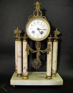 Antique French Mantel Marble Gilt Bronze Clock with Sun Pendulum 19th Century