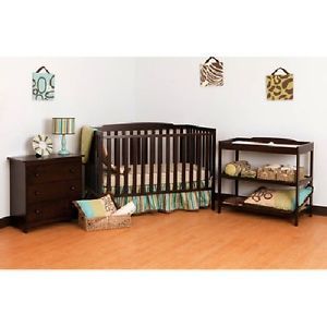 Baby Nursery in Box Wood Furniture 3pc Set Convertible Crib Changing Table Chest