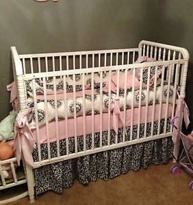 Baby Girl Crib Bedding Set Pink Black Damask
