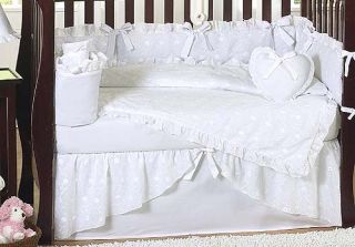 Luxury Unique Designer White Eyelet Cheap Discount 9P Baby Girl Crib Bedding Set