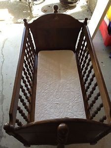 Antique Victorian Rocking Baby Crib Wooden Cradle w Wind up Rocker on ...