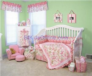 Paisley Park Pink Green Baby Girl 4pc Crib Bedding Set