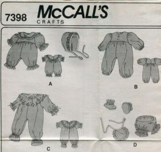 Baby Doll McCalls 7398 Pattern Clothes Carrier Diaper Bag Booties Fits 12 22"