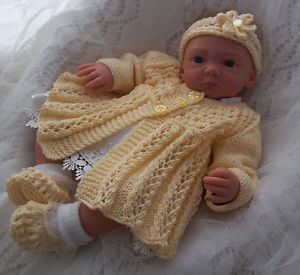 Hand Knitted Baby or Reborn Clothes Girls Matinee Set 0 3 Months