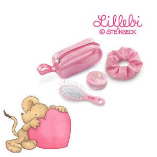 NICI Lillebi Mouse Kids Girls Pink Brush Mirror Scrunchy Tote Pouch Case Bag Set