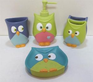 Owl Whooty Hoot Soap Lotion Kids Novelty 4 PC Bath Accessory Set Pastels Samples