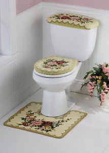 Rose Floral Bouquet Toilet Seat Cover Commode Rug Set Bathroom Decor New I6352