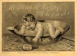 1904 Vintage Ad Pears Soap Crying Baby Bath Bathtub Tub