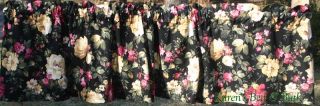 Large Beautiful Pink Purple White Floral Flowers on Black Curtain Valance New