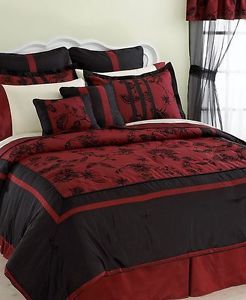 Phoenix Home Bianca 24 Piece King Comforter Bed in A Bag Set Rose Red Black