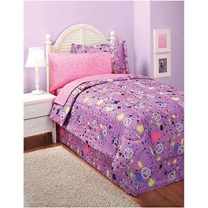 Twin Peace Sign Purple Bed in A Bag Comforter Bed Set New