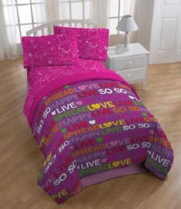 Twin Girls Kids Pink Purple So So Happy Comforter Sheets Bed in Bag Bedding Set