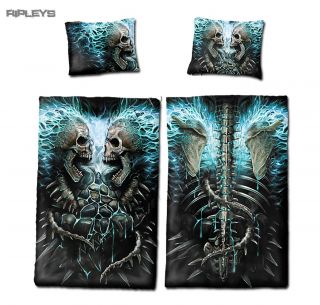 Spiral Direct Bedding Single Duvet Pillowcase Flaming Spine Skull Goth