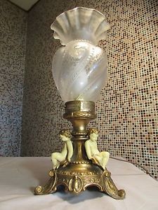 Vintage Antique Art Deco Brass Bronze Cherub Angel Bedside Boudoir Table Lamp