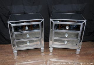 Pair Mirrored Bedside Chests Nightstands Chest Drawers Bedroom Furniture