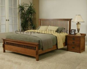 Made in America Queen Mission Amish Style Solid Oak Bedroom Set Furniture