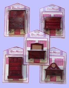 Doll House 5 Piece Bedroom Set Cherry Finish Wood Furniture Collection