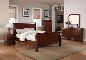Louis Phillipe Wood 5pc Queen Bedroom Set Cherry or Black Color King Set Avail