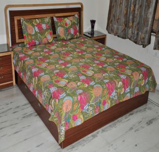 Indian Handmade Block Print Kantha Bedspread Cotton Double Bedspreads BDS EHS