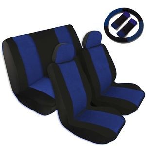 Two Tone Car Seat Covers Comfort Cloth Black Blue Front Rear Full Set CS5