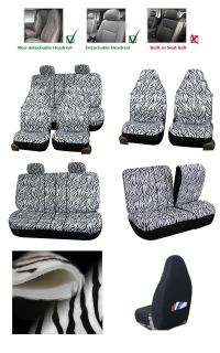FH FB121114 Zebra Print Car Seat Covers Airbag Ready Split Bench Black White